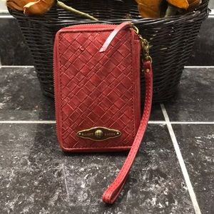 🛍👛Elliot Lucca Cherry Red Woven Leather Wristlet